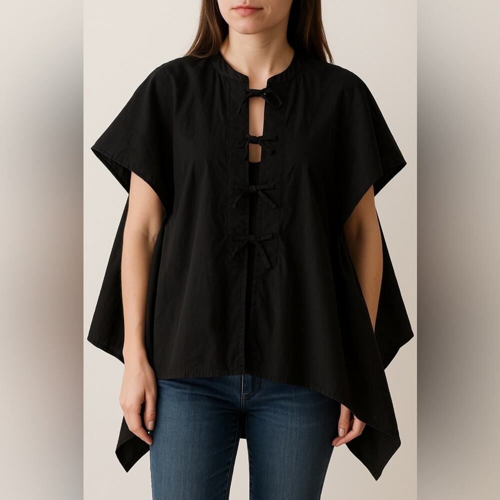 Hache Black Billowy Sleeveless Tie Front Top 38